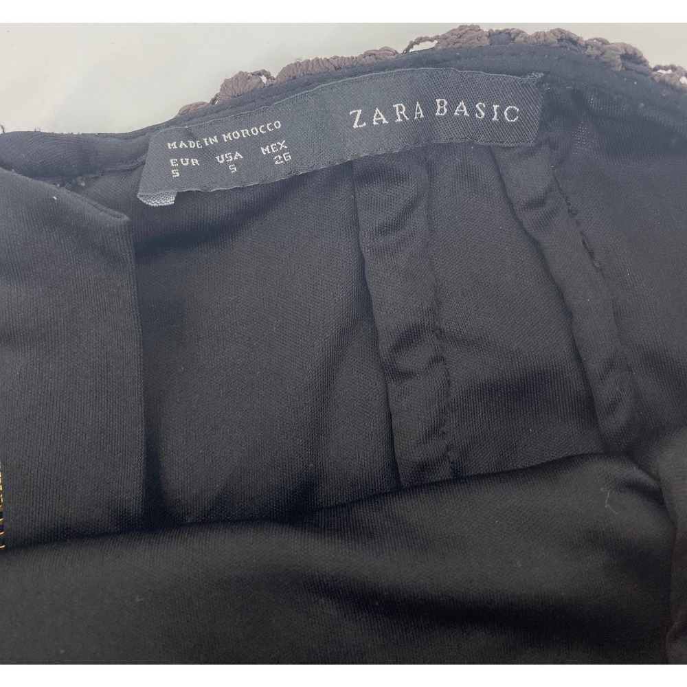 Zara Basic Chocolate Brown Lace Knee Length Skirt Pencil Sz Small S Zip - Picture 3 of 6